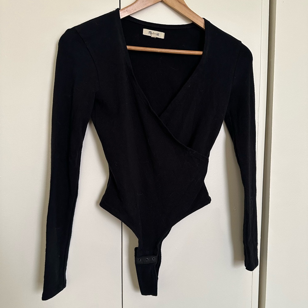 Madewell Elegant Black Wrap Bodysuit